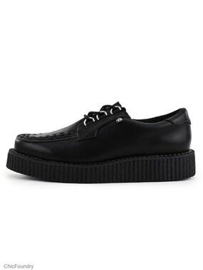 T.U.K. Anarchic Creeper Shoes - Faux Leather Lace-Up Platform Oxfords for Women